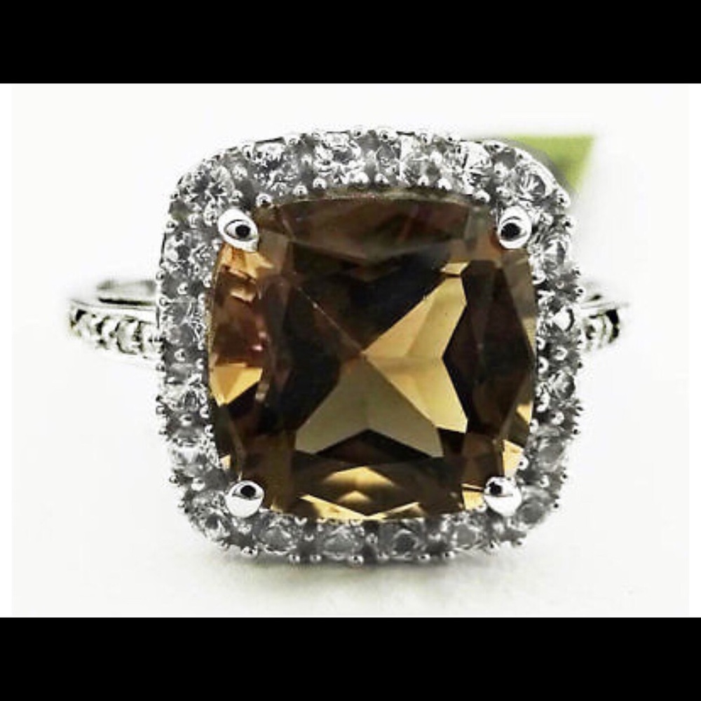 10K GENUINE 3.84 CTW SMOKY TOPAZ & DIAMONDS RING - Picture 1 of 6